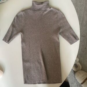 Express Women’s Short Sleeve Ribbed Turtleneck Tan